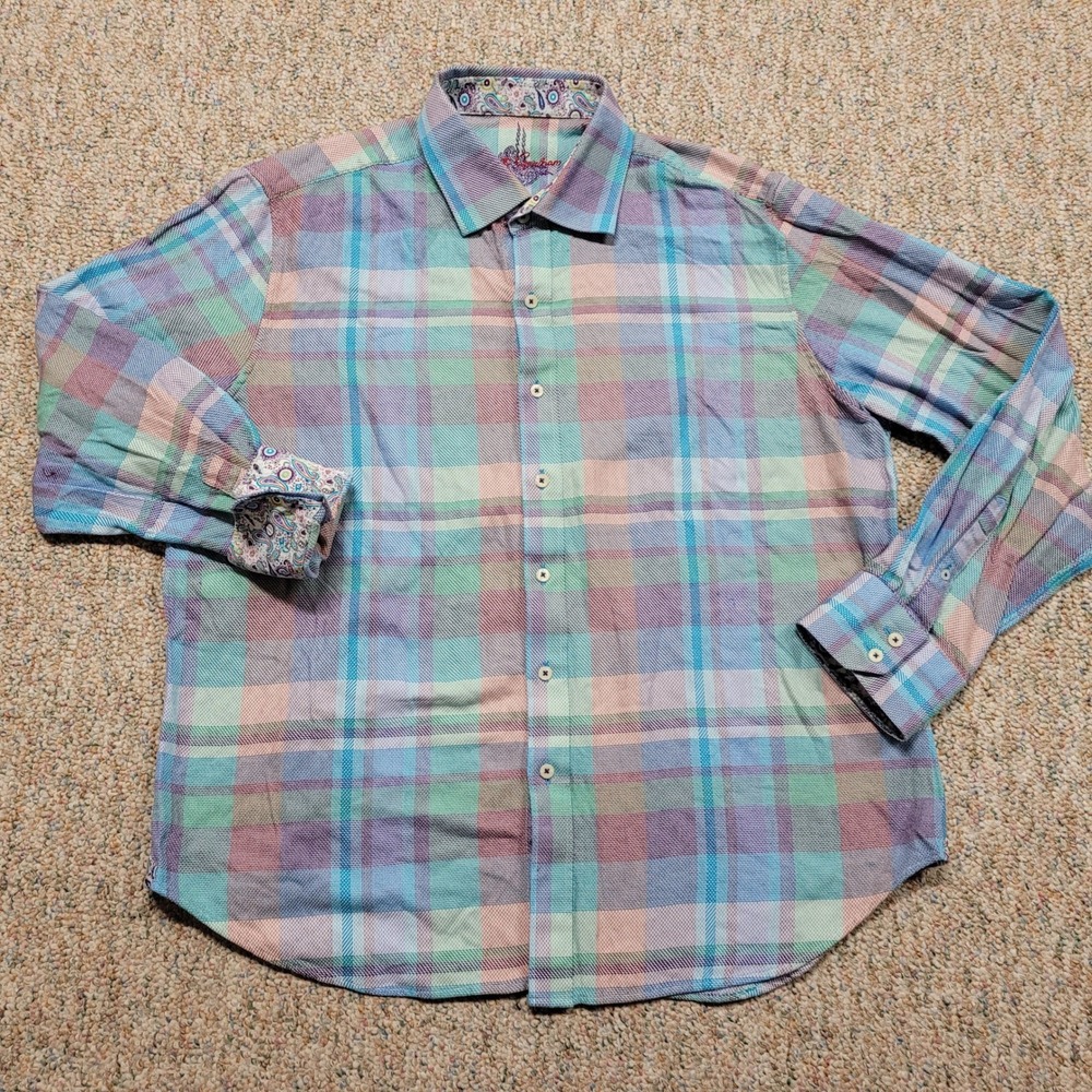 Robert Graham Shirt Mens 2XL Multicolor Plaid Paisley Flip Cuff Button Up